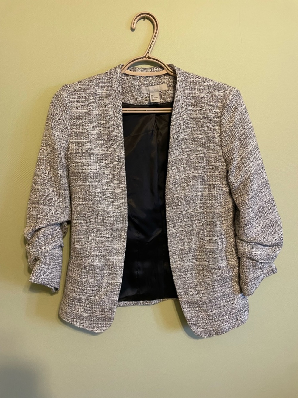 H&M Gray Tweed Collarless Open-Front Women's Blazer Jacket